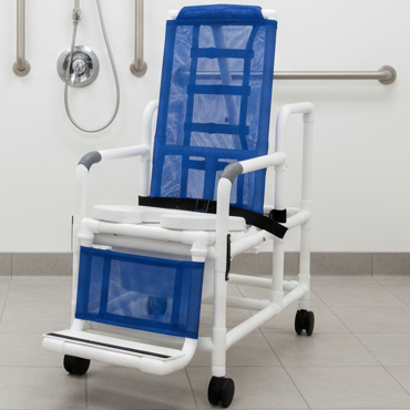 MJM International 193-TIS-SQ-PAIL Tilt "N" Space Shower Chair With Open Front Soft Seat, Buckle Safety Belt And Double Drop Arms, 250 Lbs Weight Capacity