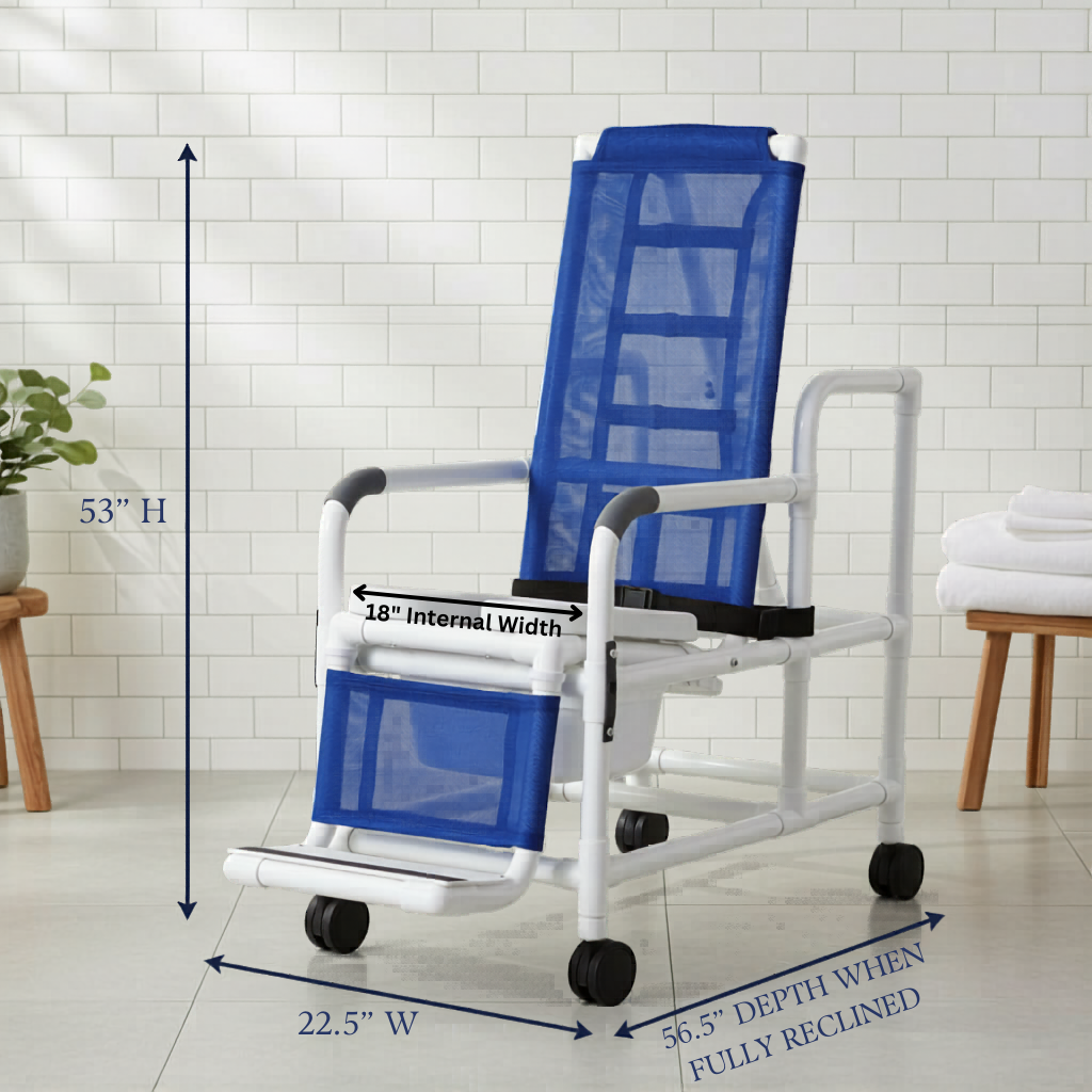 MJM International 193-TIS-SQ-PAIL Tilt "N" Space Shower Chair With Open Front Soft Seat, Buckle Safety Belt And Double Drop Arms, 250 Lbs Weight Capacity