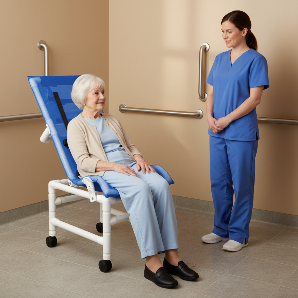 MJM International 191-XLC Reclining bath / shower chair (X-LARGE), with base & casters, 225 lbs weight capacity