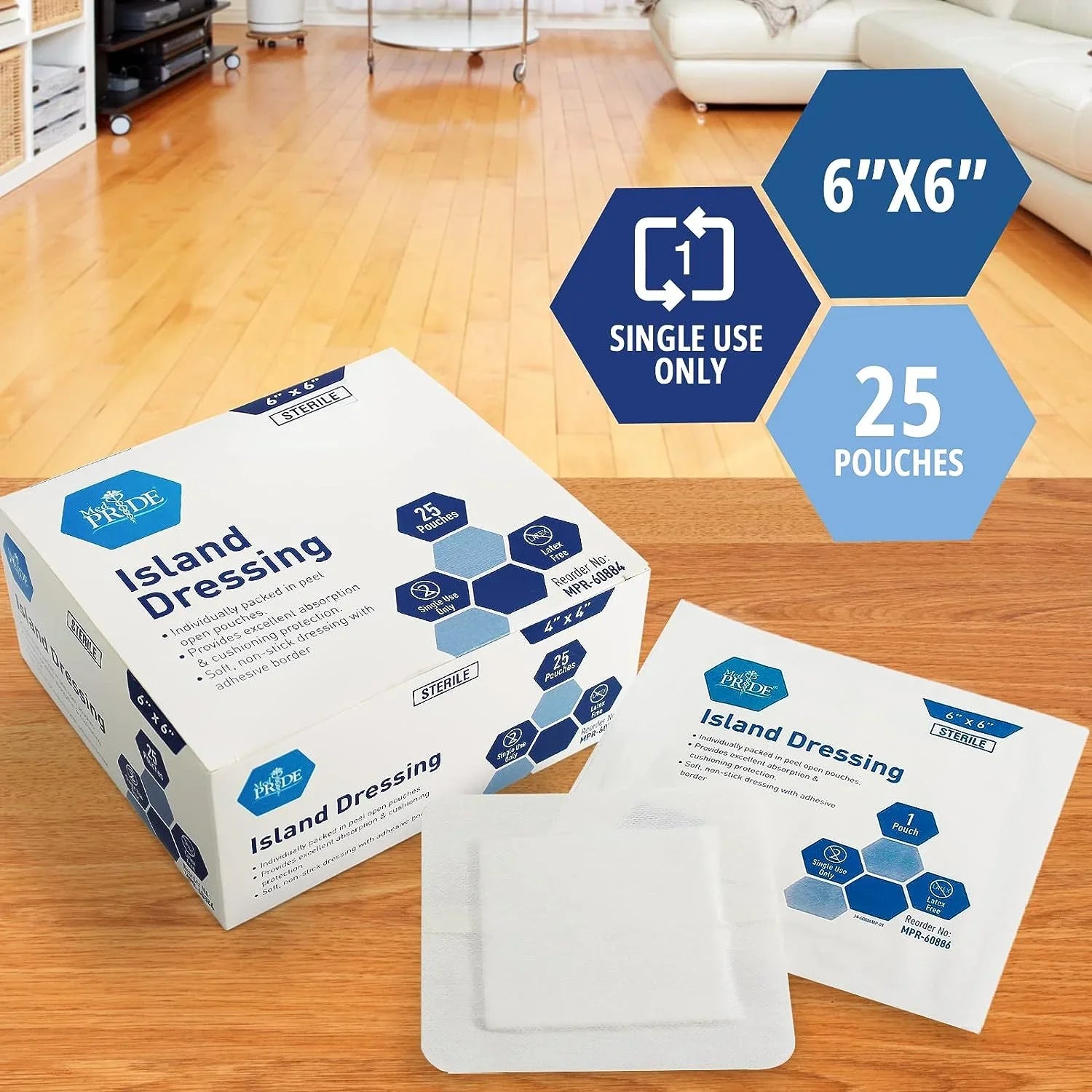 Medpride Bordered Gauze Island Dressing for Wounds First Aid Kit Supplies, 6”x6” 25-Pack, Case of of 6 (150 Count)