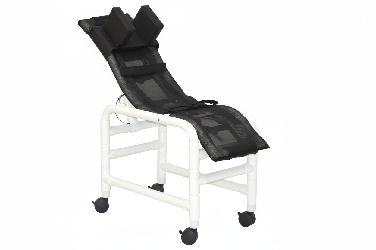 MJM International 191-MC-HB Reclining bath / shower chair (MEDIUM), with base & casters, with head bolster, 130 lbs weight capacity