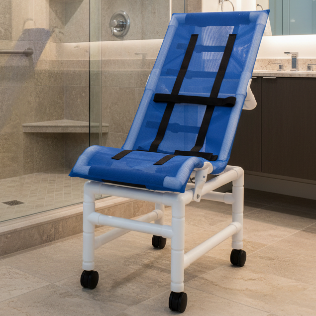 MJM International 191-XLC Reclining bath / shower chair (X-LARGE), with base & casters, 225 lbs weight capacity