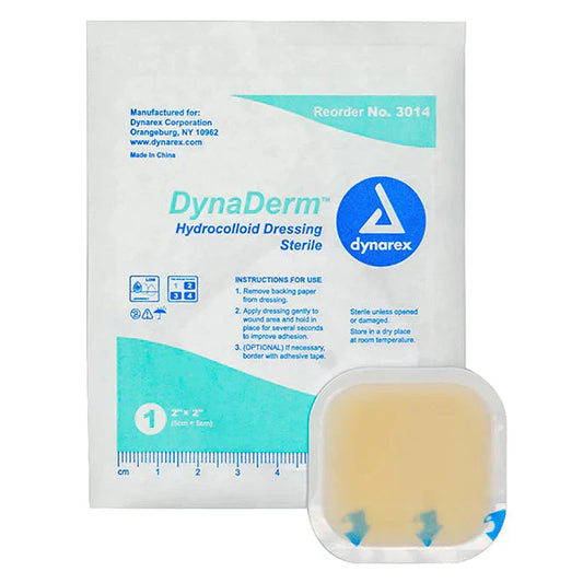 Dynarex DynaDerm - Hydrocolloid Dressing - Thin, 2" x 2", 20ea/bx, 12bxs/cs (240 Count)