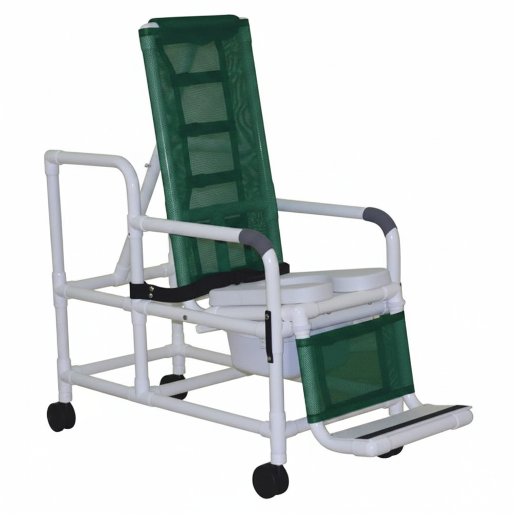 MJM International 193-TIS-SQ-PAIL Tilt "N" Space Shower Chair With Open Front Soft Seat, Buckle Safety Belt And Double Drop Arms, 250 Lbs Weight Capacity