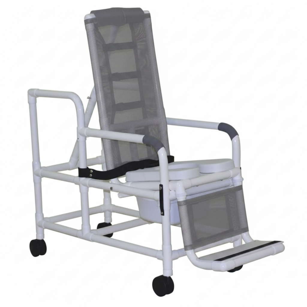 MJM International 193-TIS-SQ-PAIL Tilt "N" Space Shower Chair With Open Front Soft Seat, Buckle Safety Belt And Double Drop Arms, 250 Lbs Weight Capacity