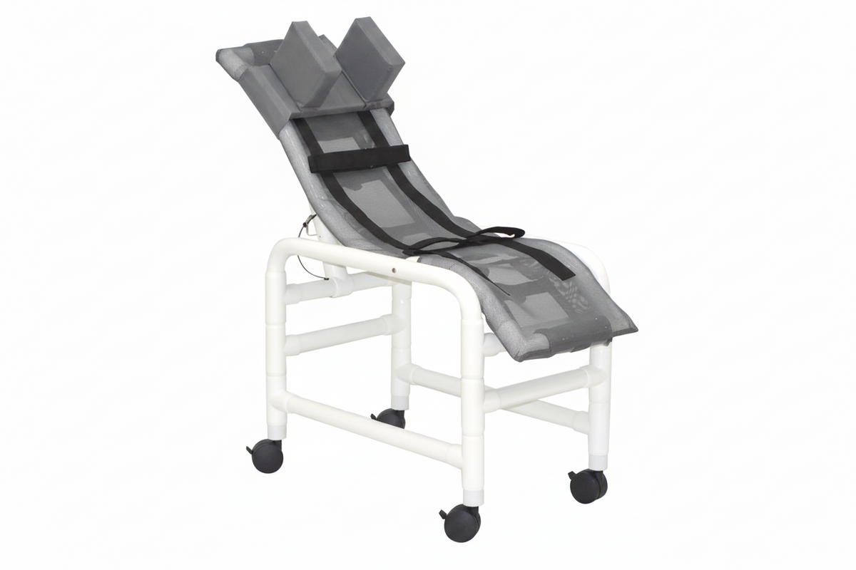 MJM International 191-MC-HB Reclining bath / shower chair (MEDIUM), with base & casters, with head bolster, 130 lbs weight capacity