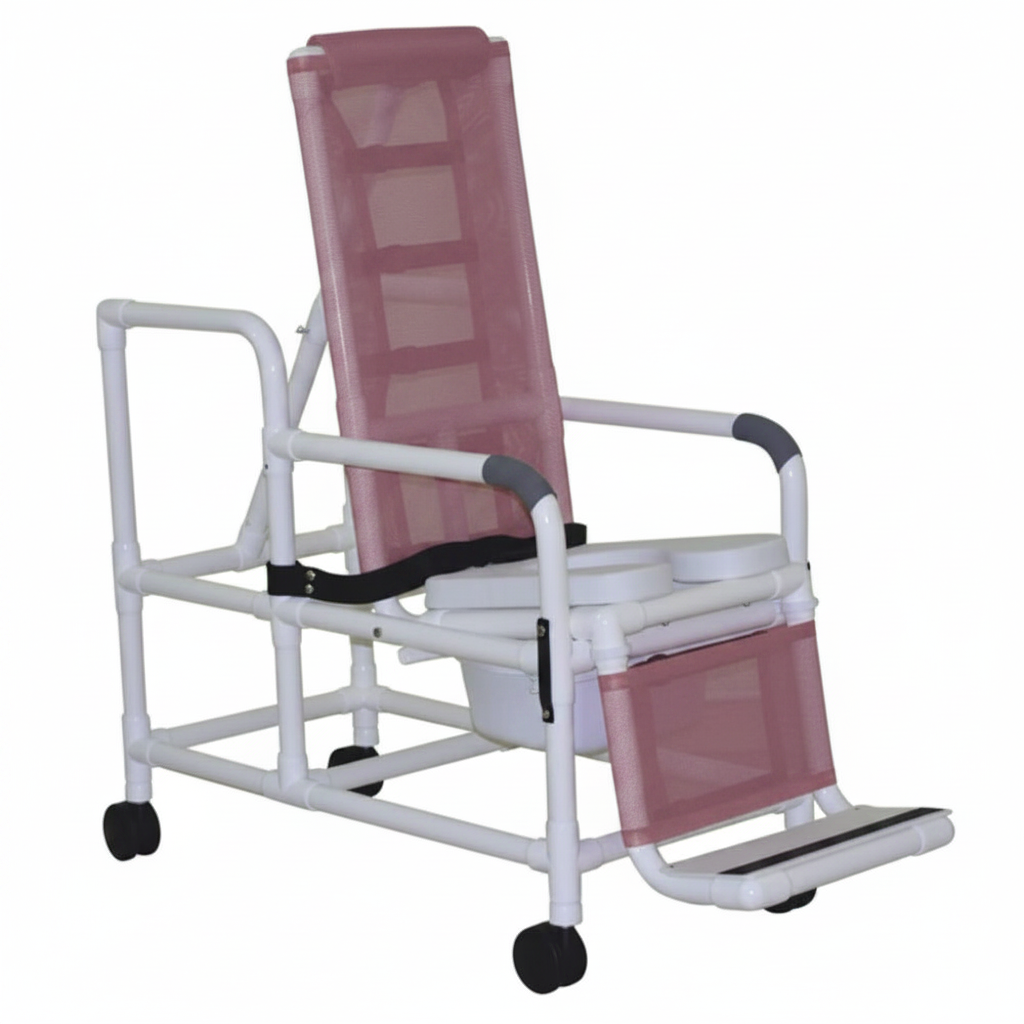 MJM International 193-TIS-SQ-PAIL Tilt "N" Space Shower Chair With Open Front Soft Seat, Buckle Safety Belt And Double Drop Arms, 250 Lbs Weight Capacity