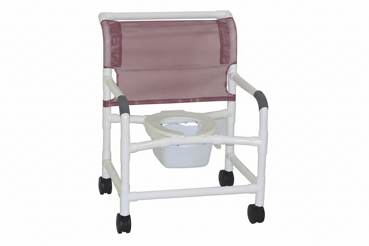 MJM International 126-4-NB Extra-wide Shower Chair 26" Internal Width, Open Front Seat0 Qt. Slide Out Commode Pail, 425 Lbs Weight Capacity