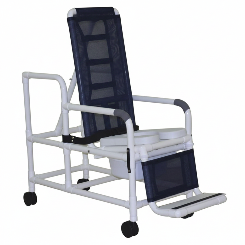 MJM International 193-TIS-SQ-PAIL Tilt "N" Space Shower Chair With Open Front Soft Seat, Buckle Safety Belt And Double Drop Arms, 250 Lbs Weight Capacity