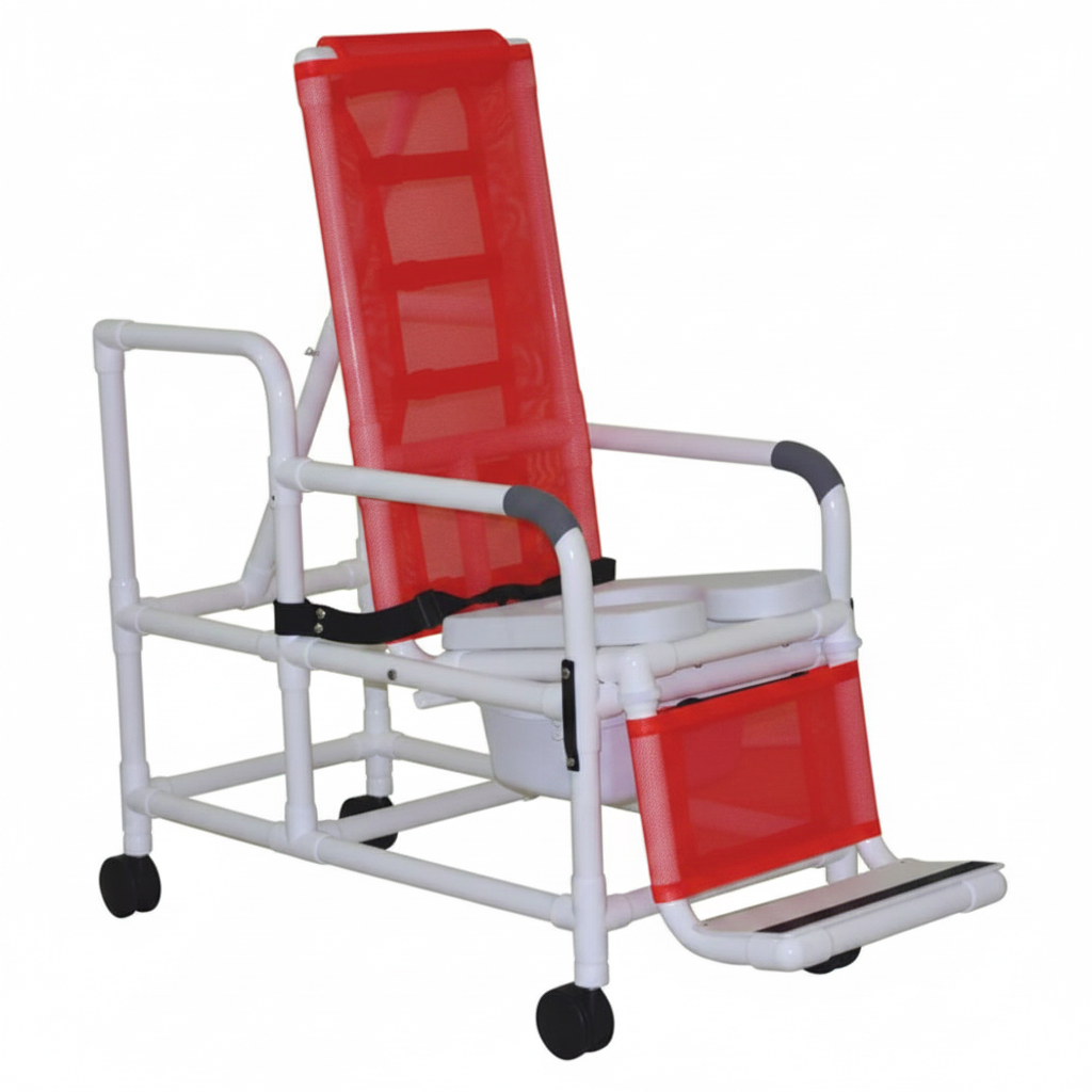 MJM International 193-TIS-SQ-PAIL Tilt "N" Space Shower Chair With Open Front Soft Seat, Buckle Safety Belt And Double Drop Arms, 250 Lbs Weight Capacity