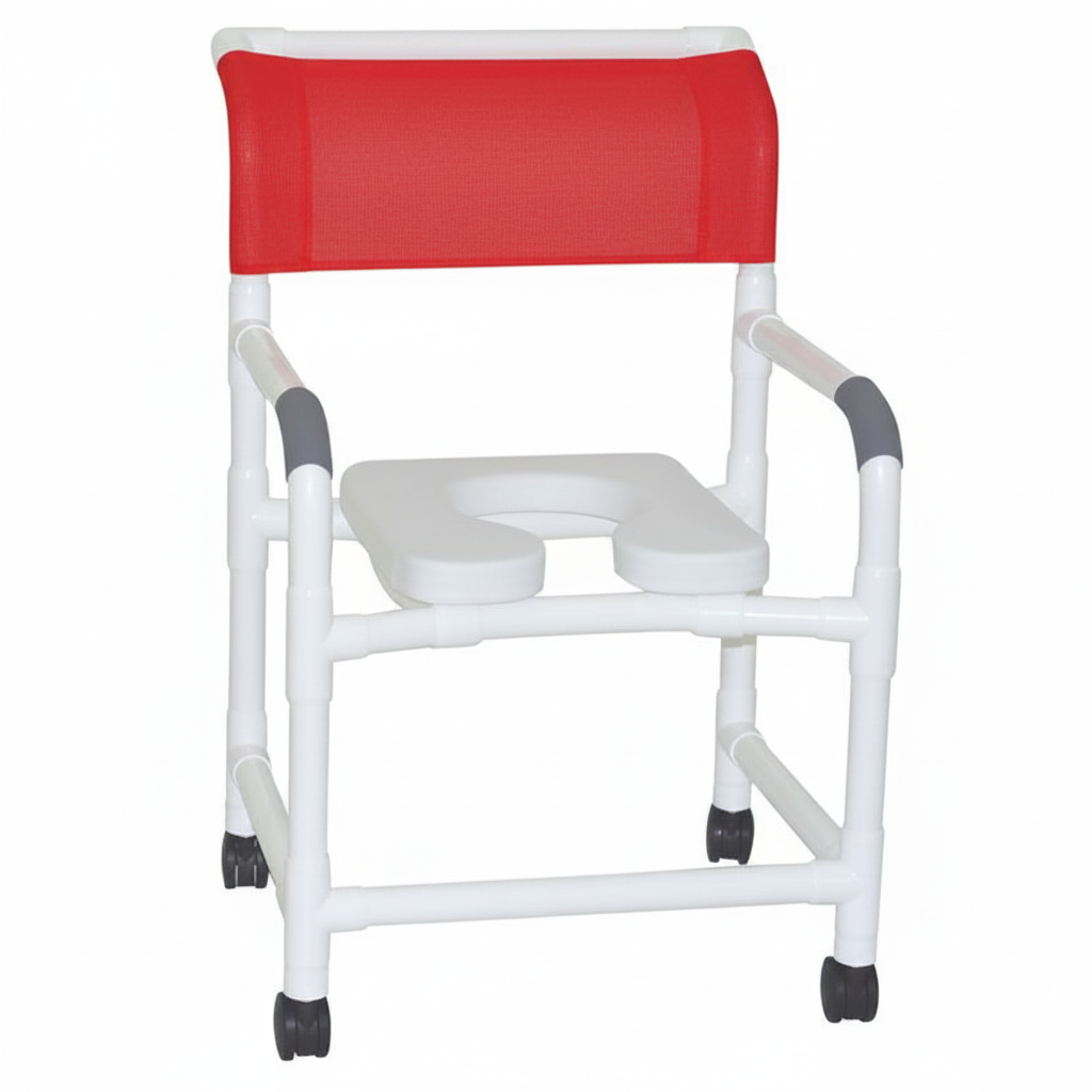 MJM International 122-3TW-SSDE Wide Shower Chair 22" Internal Width, 3" Twin Casters, Deluxe Elongated Open Front Soft Seat, 375 lbs Weight Capacity