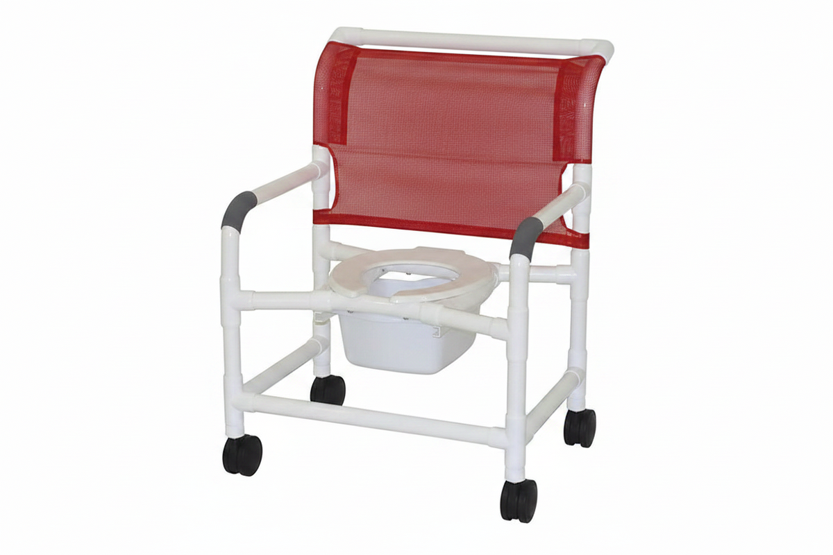 MJM International 126-4-NB Extra-wide Shower Chair 26" Internal Width, Open Front Seat0 Qt. Slide Out Commode Pail, 425 Lbs Weight Capacity