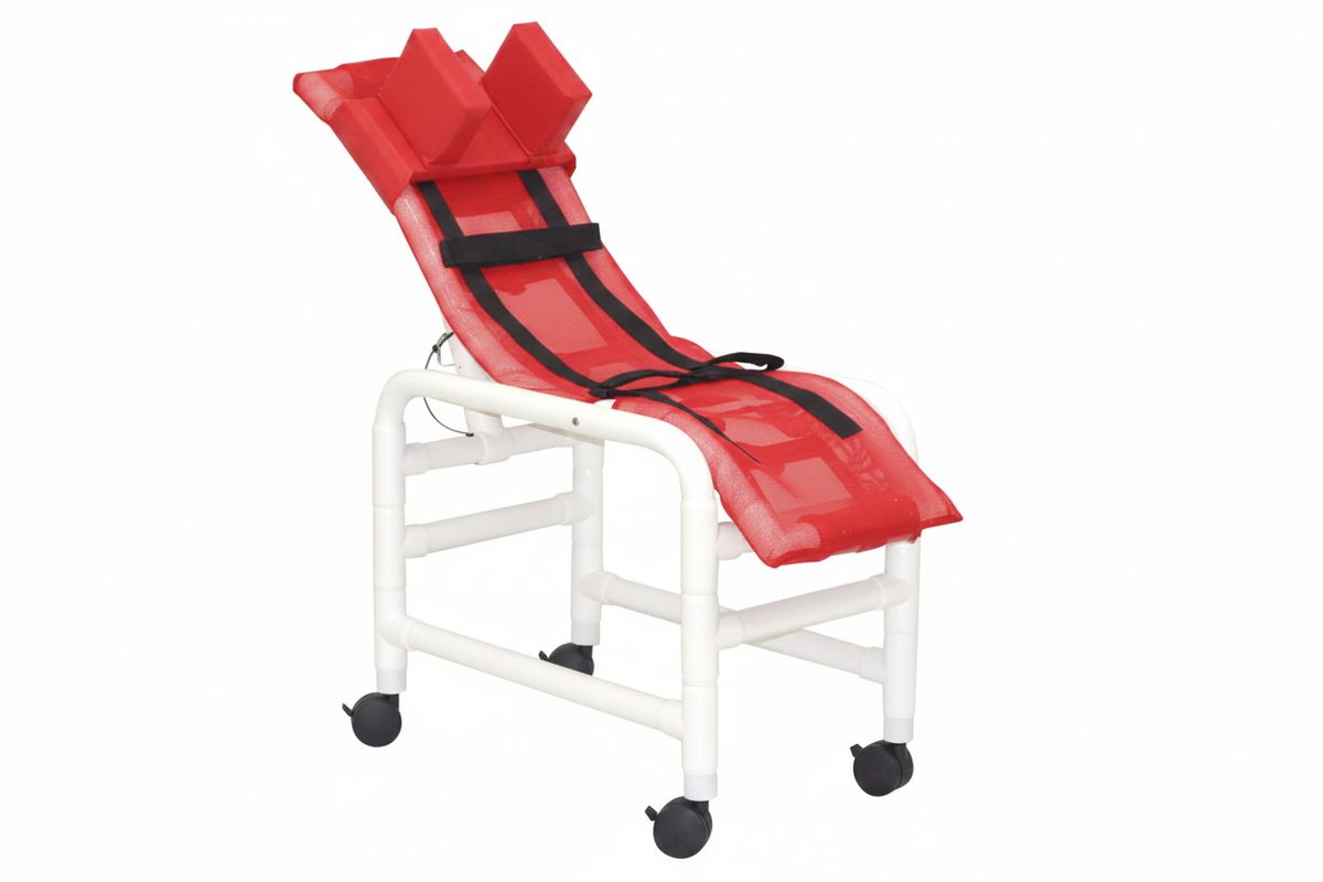 MJM International 191-MC-HB Reclining bath / shower chair (MEDIUM), with base & casters, with head bolster, 130 lbs weight capacity