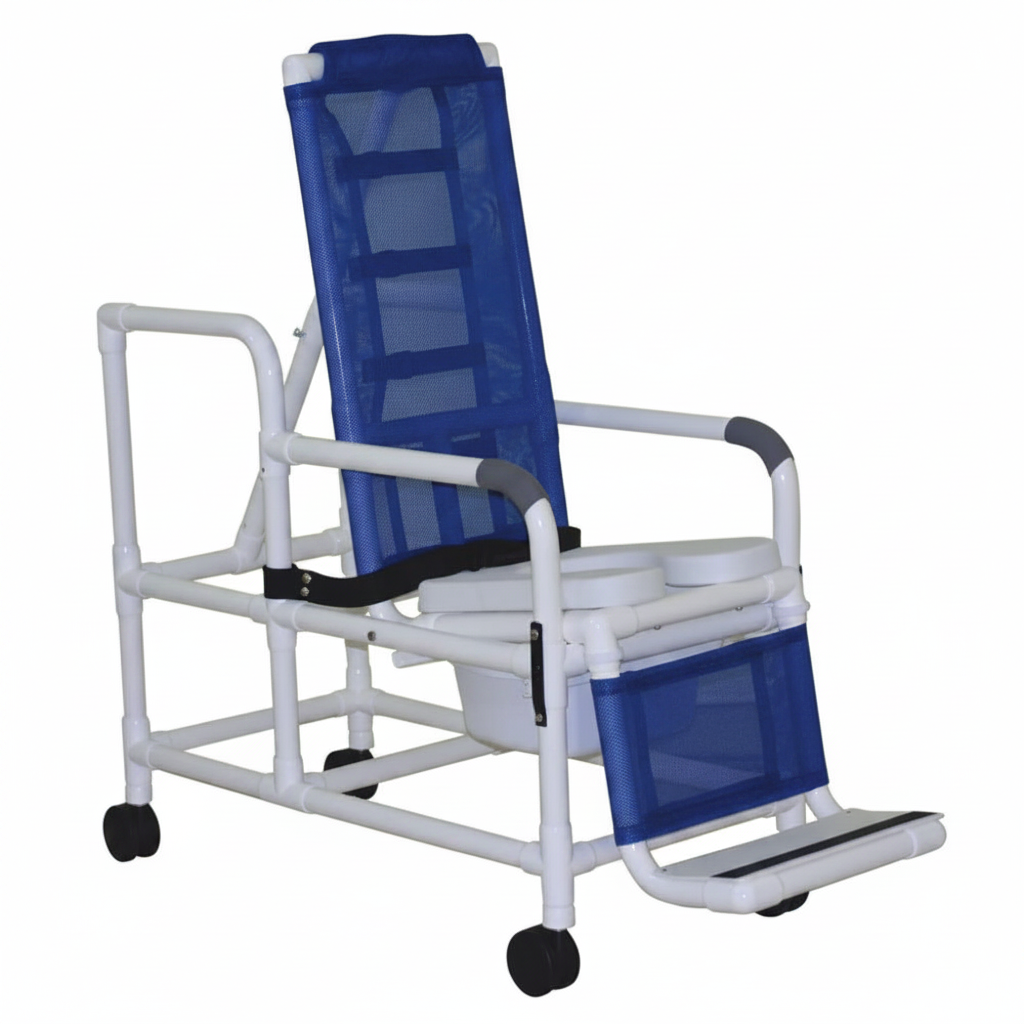 MJM International 193-TIS-SQ-PAIL Tilt "N" Space Shower Chair With Open Front Soft Seat, Buckle Safety Belt And Double Drop Arms, 250 Lbs Weight Capacity