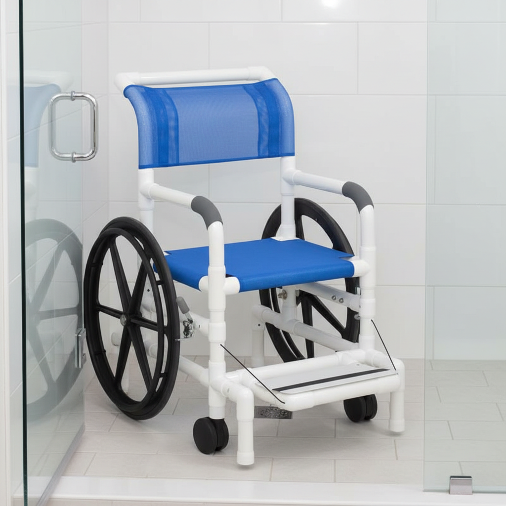 MJM International 130-18-24W-SL Self-Propelled Aquatic / Rehab Shower Transport Chair 18" Internal Width 250 Lbs Weight Capacity