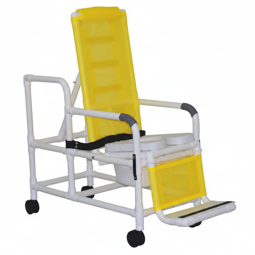 MJM International 193-TIS-SQ-PAIL Tilt "N" Space Shower Chair With Open Front Soft Seat, Buckle Safety Belt And Double Drop Arms, 250 Lbs Weight Capacity