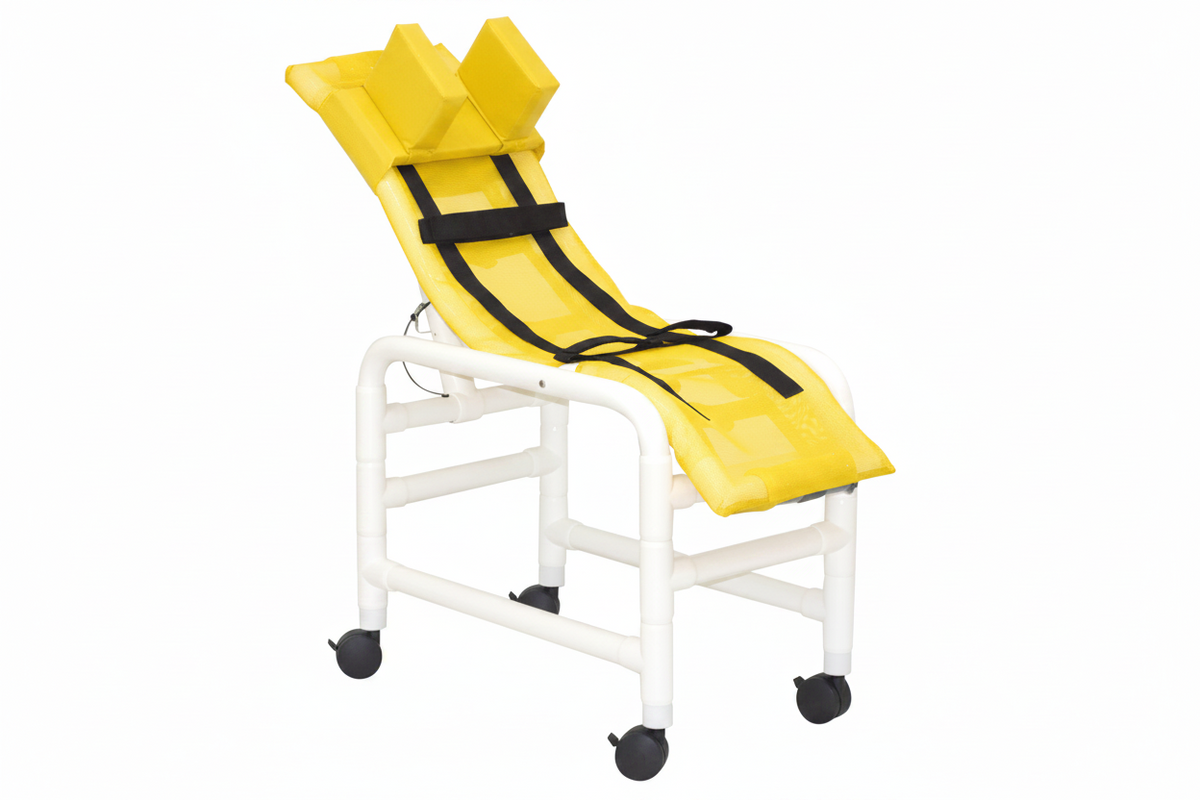 MJM International 191-MC-HB Reclining bath / shower chair (MEDIUM), with base & casters, with head bolster, 130 lbs weight capacity